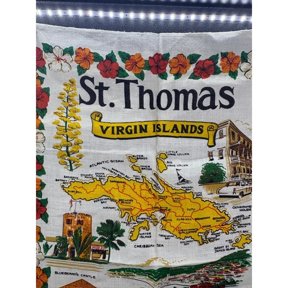 Vintage Ulster St Thomas Virgin Islands Linen Tea Towel Souvenir Map Ireland
